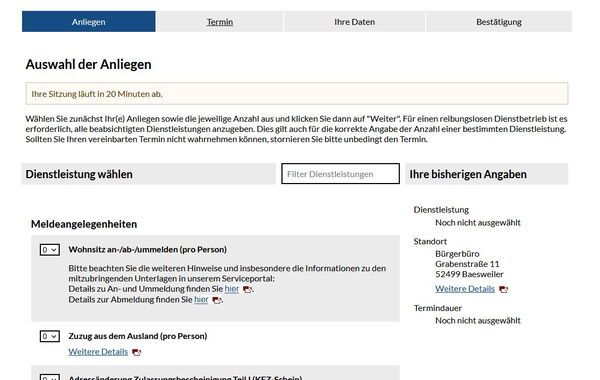 Screenshot Maske Terminbuchung