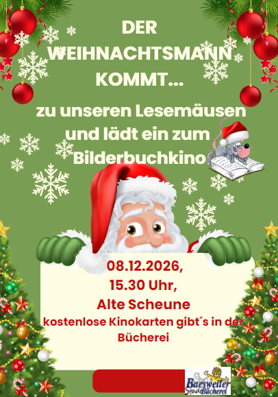 Weihnachtsmann zu Gast bei den Lesemäusen in der Stadtbücherei am 08.12.26