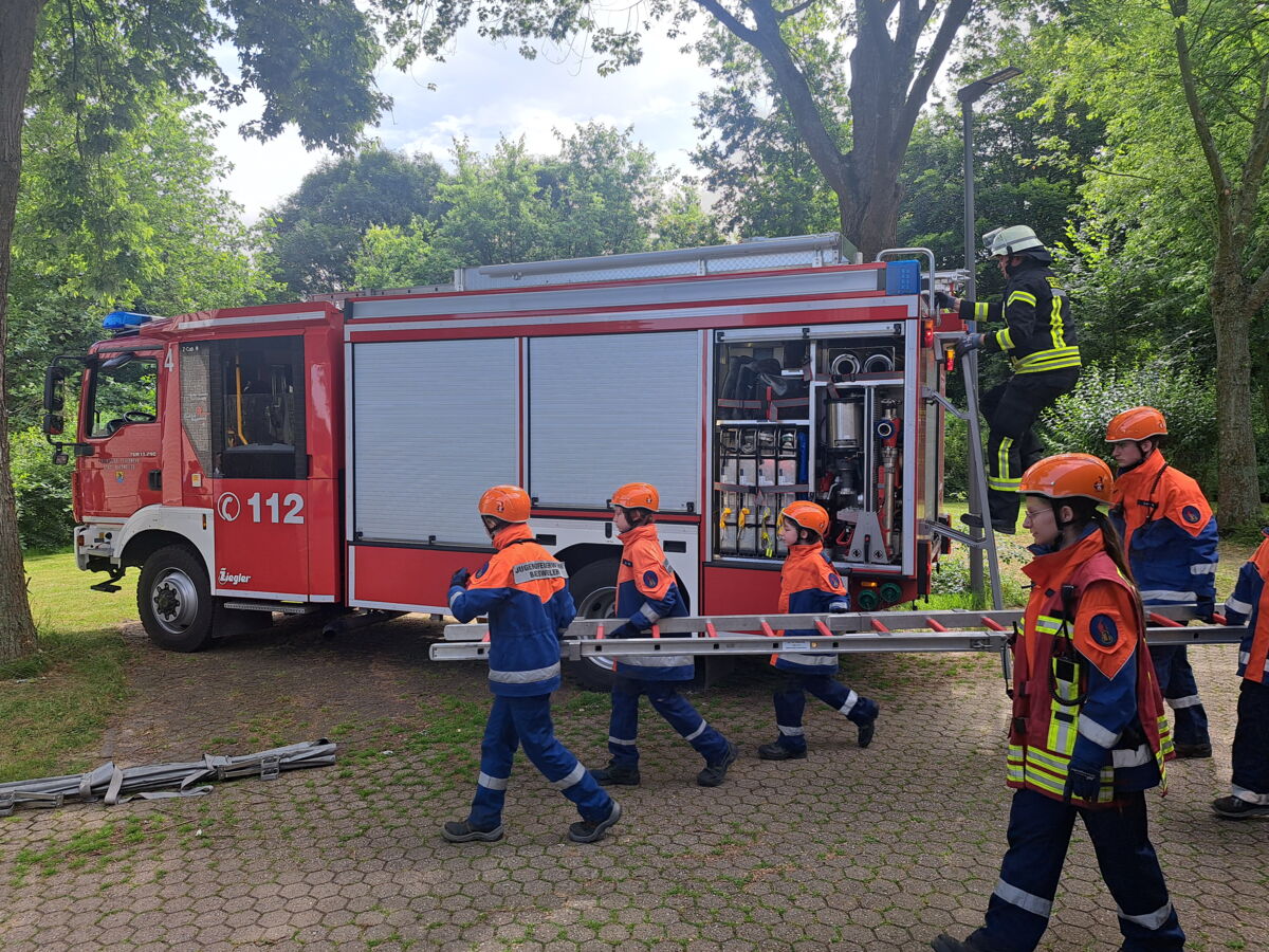Teilnehmende der Übung der Jugendfeuerwehren