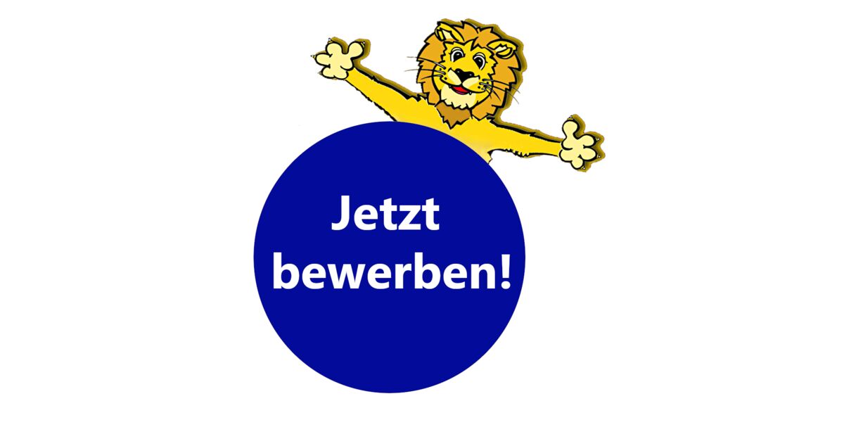 Löwenlogo der Stadt Baesweiler mit dem Schriftzug "Jetzt bewerben"