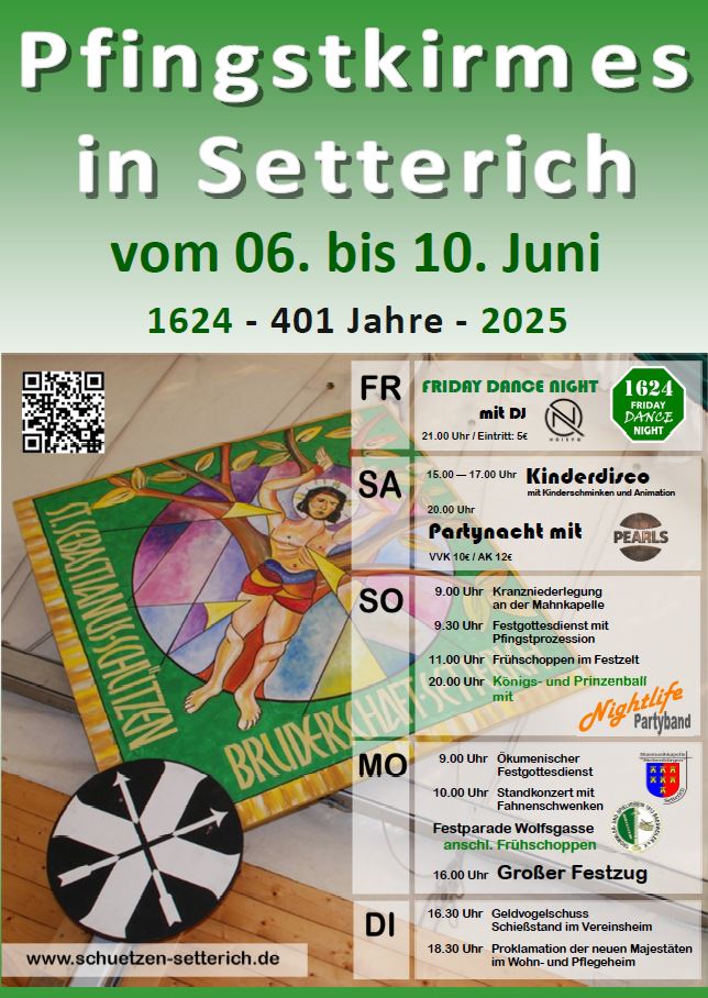 Plakat der Pfingstkirmes in Setterich vom 6. bis 10. Juni 2025